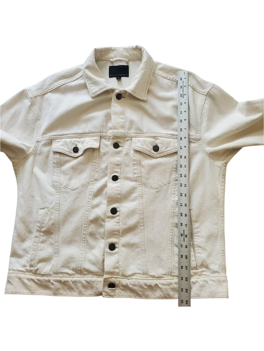 Banana Republic Classic Ecru Cream Denim Jacket Pockets Buttons 100% COTTON